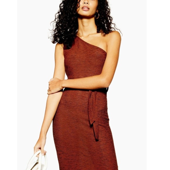 TOPSHOP | Burnt orange one shoulder Maxi dress - Picture 3 of 9